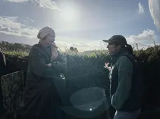 Sophie Turner and Natasha Kermani on the set of The Dreadful