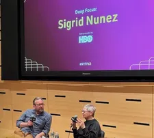 Sigrid Nunez with AO Scott at the 62nd New York Film Film Festival