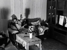 Amalia Ulman on Ale Ulman on the couch with the Holga cat pillow: “I didn’t want to fly her to Spain for the shoot. So we reference her throughout.”