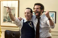 Alessandro Nivola with Bradley Cooper as Richie DiMaso on their upcoming Elephant Man: "Annie Leibovitz is shooting us for Vogue in costume."