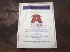Ararat at Columbia University in 2003 signed by Atom Egoyan to Ed Bahlman (personal details removed)