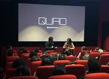 Atom Egoyan in conversation with Anne-Katrin Titze inside theater U of the Quad Cinema