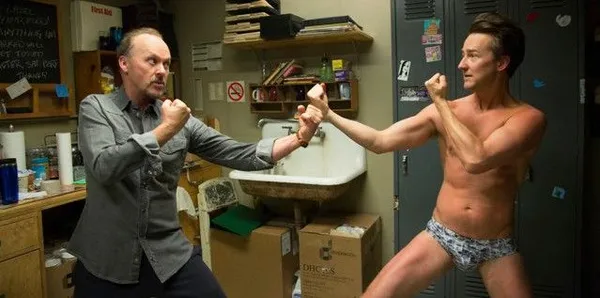 Michael Keaton and Edward Norton in Birdman