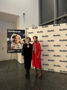 The President of Fondazione Carlo Rambaldi, Daniela Rambaldi, with Anne-Katrin Titze on the opening night of MoMA and Cinecittà Present: Carlo Rambaldi