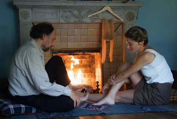 Denis Podalydès as Philip with Léa Seydoux in Arnaud Desplechin’s adaptation with Julie Peyr of Philip Roth’s Deception (Tromperie).