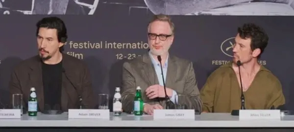 James Gray flanked by Adam Driver and Miles Teller