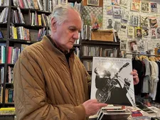 Ed Bahlman with a signed copy of James Hamilton: You Should Have Heard Just What I Seen at Village Works