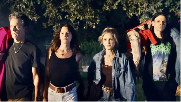 A family affair, from left: Kevin Bacon, Sosie Bacon, Kyra Sedgwick, and Travis Bacon in horror spoof Family Movie