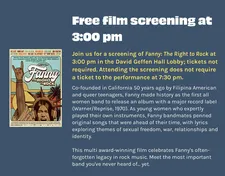 Fanny: The Right To Rock free screening on Sunday, April 6 at 3:00pm
