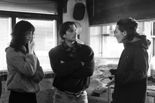 Alissa Jung on set with Gaia Rinaldi as Valeria and Luca Marinelli as Paolo