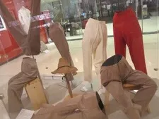 A selection of Hepburn's trousers at the start of the exhibition