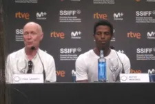 Paul Laverty and Keyvin Martínez, who plays a younger version of Acosta in the film