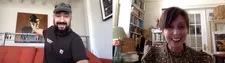 Jimmy Giannopoulos (pointing to his Frank Sinatra poster) with Anne-Katrin Titze on seeing Emory Cohen in John Crowley’s adaptation of Colm Tóibín’s novel Brooklyn: “I was really blown away by him as a performer.”