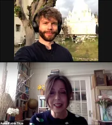 Jonatan Schwenk with Anne-Katrin Titze outside the Royal Abbey of Fontevraud: “An old monastery, super old, I think built around a thousand years ago. I’m here in a writing residency for animation.