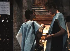 Kathryn Worth and Tom Hiddleston - Unrelated in the Duomo: "what was nice about the capes was that it unites Oakley and Anna together that day." 
