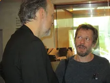 Co-screenwriter Kent Jones with Mathieu Amalric: "we had a long session in New York with Benicio, Mathieu, and Kent."