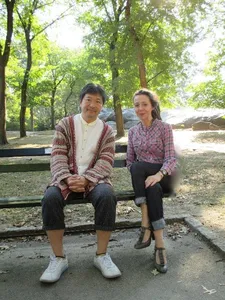Hirokazu Kore-eda with Anne-Katrin Titze in Central Park: Lily Franky  "liked wearing check, plaid."