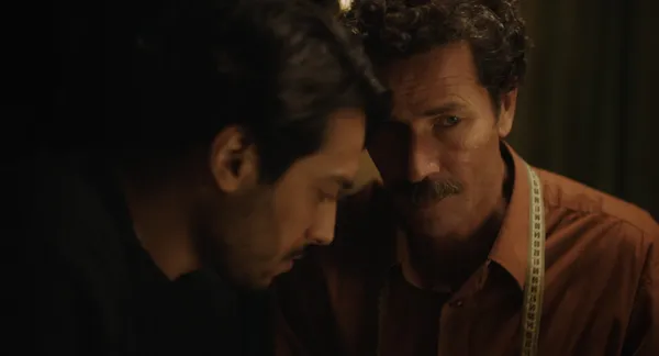 Halim (Saleh Bakri) and Youssef (Ayoub Missioui) in The Blue Caftan. Maryam Touzani:  'I think that the emotion can be expressed through different little gestures, through glance through very little details that we don't necessarily see'
