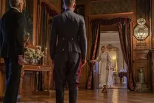 Baron Løvenskjold (Lars Mikkelsen) with Anton (Esben Smed) watching his daughter Edith (Clara Rosager) walk