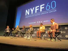 Dennis Lim with James Gray and Armageddon Time stars Anne Hathaway, Banks Repeta, Jaylin Webb and Jeremy Strong