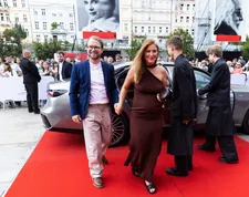 Danish director Mads Mengel arrives with his partner for the world premiere screening of The Guest at the Karlovy Vary International Film Festival