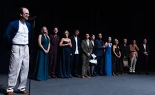 Best director and special jury prize recipient Mads Mengel and the rest of the film team at the Karlovy Vary International Film Festival