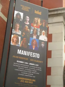 Cate Blanchett in Julian Rosefeldt's Manifesto at the Park Avenue Armory