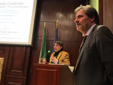 Un Cardinale donna director Manuel Maria Perrone with Massimo Sarti, Attaché for Cultural Affairs at the Italian Cultural Institute in New York