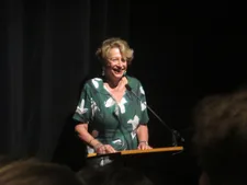 President of the French Institute Alliance Française in New York Marie-Monique Steckel introducing The Wolf's Call (Le Chant Du Loup)