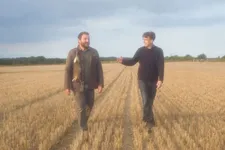 Denis Ménochet and Martin Radich on the set of Norfolk.