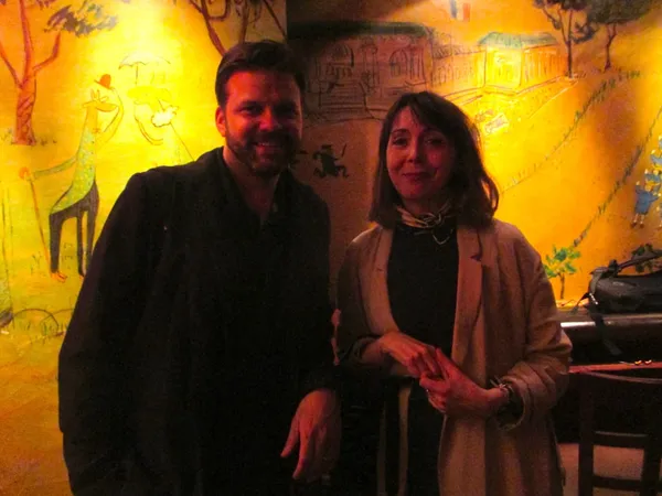 Matthew Miele with Anne-Katrin Titze inside Bemelmans Bar at The Carlyle on Wes Anderson: "I saw him walk through here while we were filming."