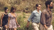 Naïma (Mina Farid), Sofia (Zahia Dehar), Philippe (Benoît Magimel), and Andres (Nuno Lopes) in An Easy Girl (Une Fille Facile)