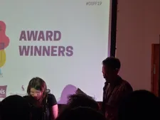 Matt Lloyd and Sanne Jehoul at the Glasgow Short Film Festival closing ceremony