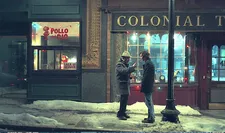 Mr. Hunham (Paul Giamatti) and Angus Tully (Dominic Sessa) in front of Pollo del Rio
