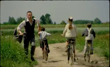 Wilhelm Sasnal on Marti (Piotr Trojan) with the kids on bikes: “The cans they have attached to the bicycles, maybe it refers to the opener invented by Tobler, and that's the reference, maybe, to the war.”