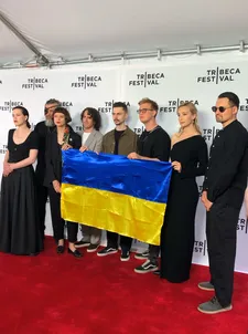 Lyana Mytsko, Serhii Petrov, Bogdana Davydiuk, David Gutnik, Stepan Burban, Mykhailo Zakutskyi, Olha Beskhmelnytsina and Volodymyr Ivanov on the Rule Of Two Walls Tribeca Festival red carpet