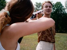 Cornelia (Saskia Rosendahl) takes aim at Stephan Labude (Albrecht Schuch)