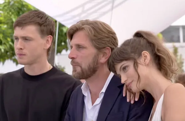 From left, Harris Dickinson, Ruben Östlund and Charlbi Dean