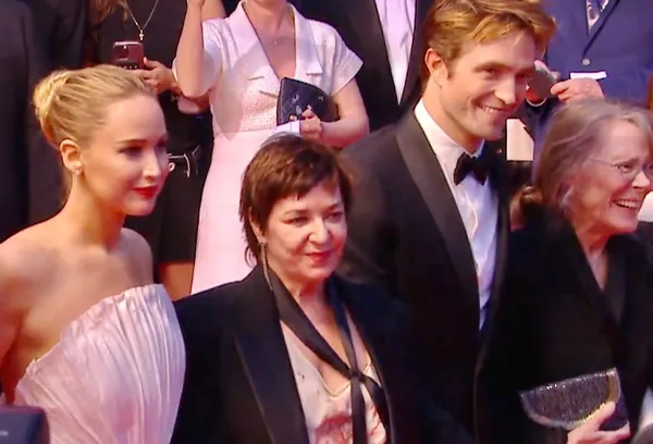 The film team from Die, My Love line up the red carpet at the Cannes Film Festival for last night’s premiere, from left: Jennifer Lawrence, Lynne Ramsay, Robert Pattinson and Sissy Spacek