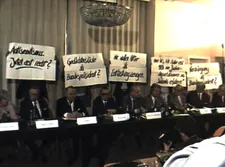 Ruth Beckermann is holding up one of the protest signs in the archival footage from 1986 shown in The Waldheim Waltz