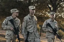 Murphy (Tye Sheridan) with Sergeant Sterling (Jack Huston) and Bartle (Alden Ehrenreich)