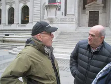 Volker Schlöndorff with Colm Tóibin on the Return To Montauk set