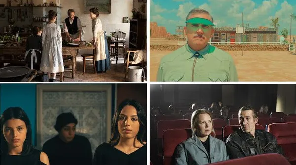 Clockwise from top left: The Taste Of Things, Asteroid City, Fallen Leaves and Four Daughters