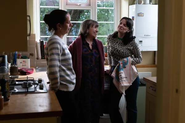 Katie O'Flynn with Marion Bailey and Alice Bailey Johnson in Mike Leigh's Tender Loving Care