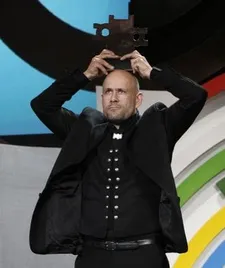 Benedikt Erlingsson with his Kutxa-New Directors award at San Sebastian Film Festival.