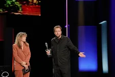 Joachim Lafosse on stage with Chloé Duponchelle with their Jury Prize. Lafosse: 'If you want to make a film, there has to be something intimate, some link between the filmmaker and whatever you're talking about'