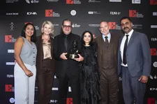 Left to right: Mortician producer Mojan Safari, EIFF Producer Emma Boa, Mortician director Abdolreza Kahani, actress Gola, Jason Connery and Mortician actor Nima Sadr