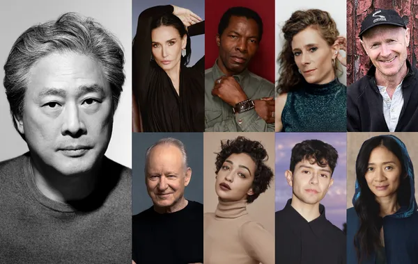 Top from left to right : Park Chan-wook © Lee Seung-hee / Demi Moore © Thomas Whiteside / Isaach De Bankolé © Larry Busacca /  Laura Wandel © Thomas Laisné / Paul Laverty © Joss Barratt  / Bottom: Stellan Skarsgård © NEON / Ruth Negga © Justin Coit / Diego Céspedes © Tom Chenette  / Chloé Zhao © Christian Tierney
